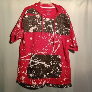 Bold Red Short Sleeve Hoodie with Black & White Paint Splatter –  Streetwear
